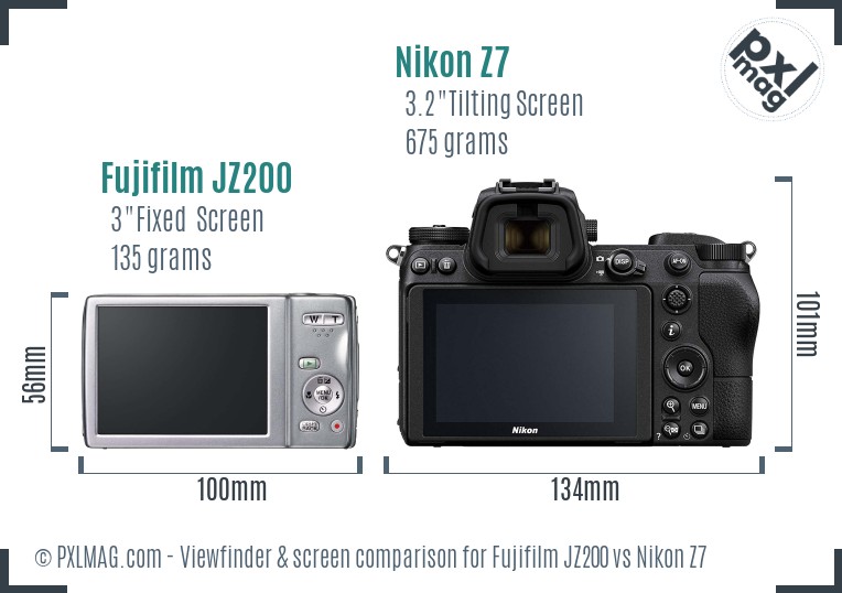 Fujifilm JZ200 vs Nikon Z7 Screen and Viewfinder comparison