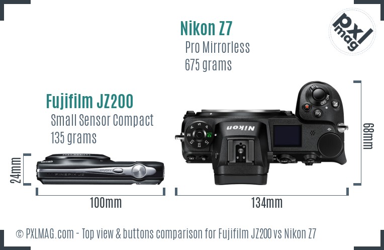 Fujifilm JZ200 vs Nikon Z7 top view buttons comparison
