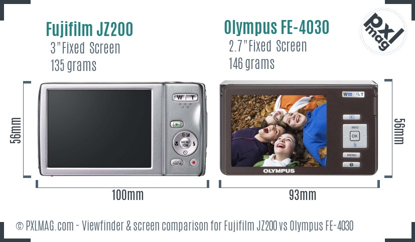 Fujifilm JZ200 vs Olympus FE-4030 Screen and Viewfinder comparison