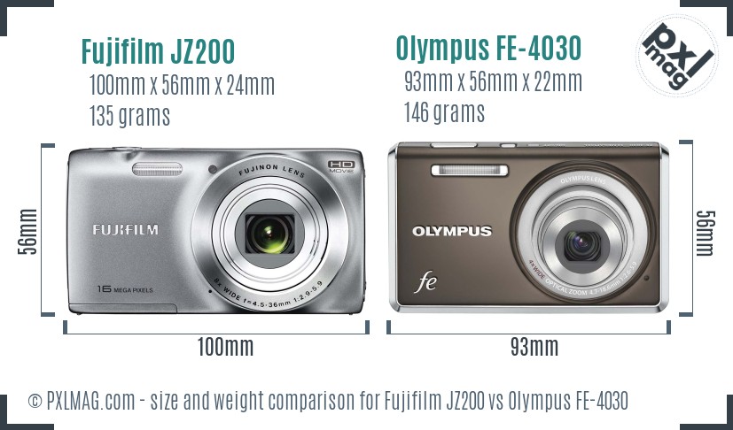 Fujifilm JZ200 vs Olympus FE-4030 size comparison