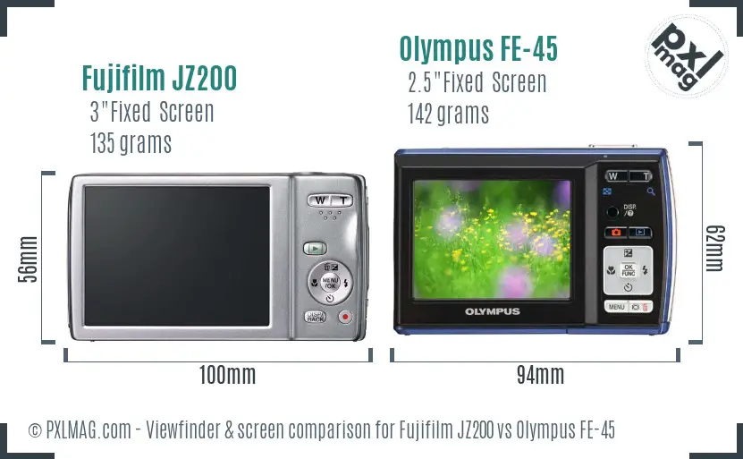 Fujifilm JZ200 vs Olympus FE-45 Screen and Viewfinder comparison