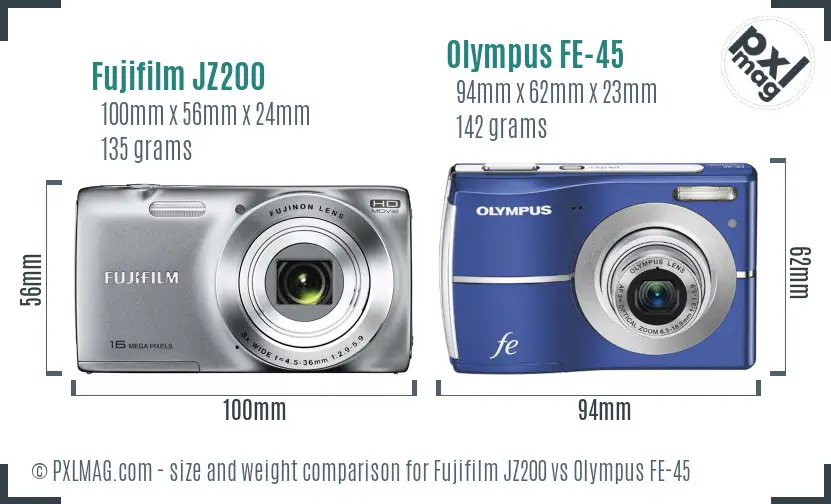 Fujifilm JZ200 vs Olympus FE-45 size comparison