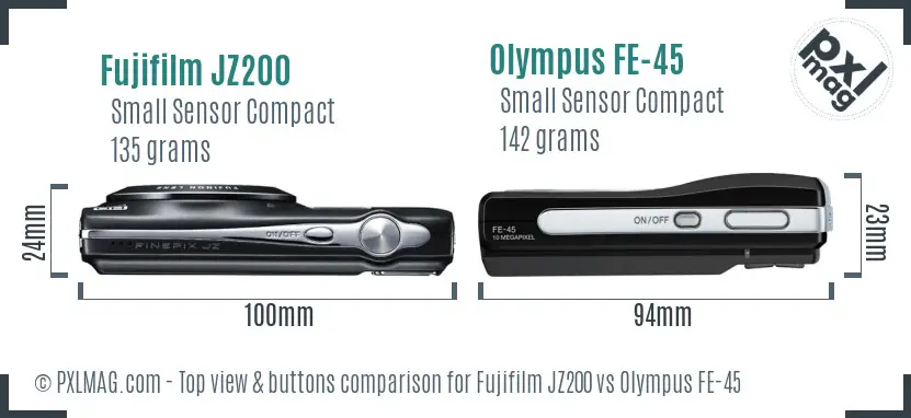 Fujifilm JZ200 vs Olympus FE-45 top view buttons comparison