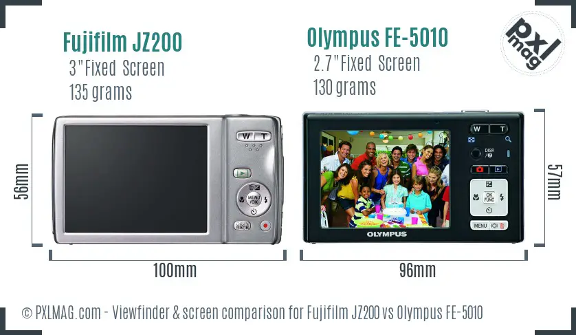 Fujifilm JZ200 vs Olympus FE-5010 Screen and Viewfinder comparison