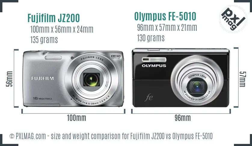 Fujifilm JZ200 vs Olympus FE-5010 size comparison
