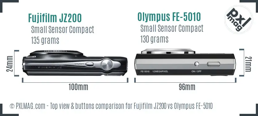 Fujifilm JZ200 vs Olympus FE-5010 top view buttons comparison