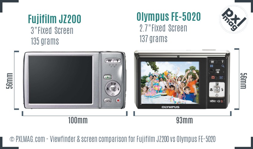 Fujifilm JZ200 vs Olympus FE-5020 Screen and Viewfinder comparison