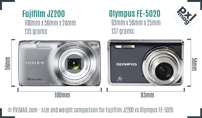 Fujifilm JZ200 vs Olympus FE-5020 size comparison