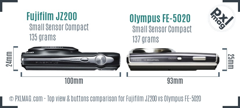 Fujifilm JZ200 vs Olympus FE-5020 top view buttons comparison