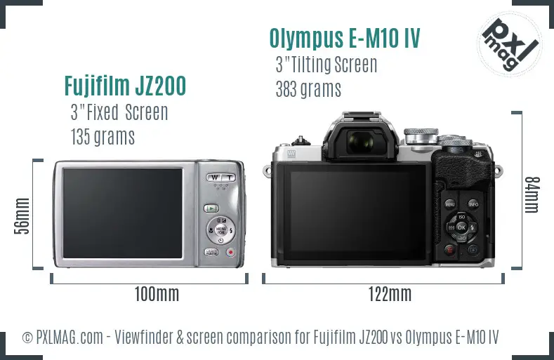 Fujifilm JZ200 vs Olympus E-M10 IV Screen and Viewfinder comparison