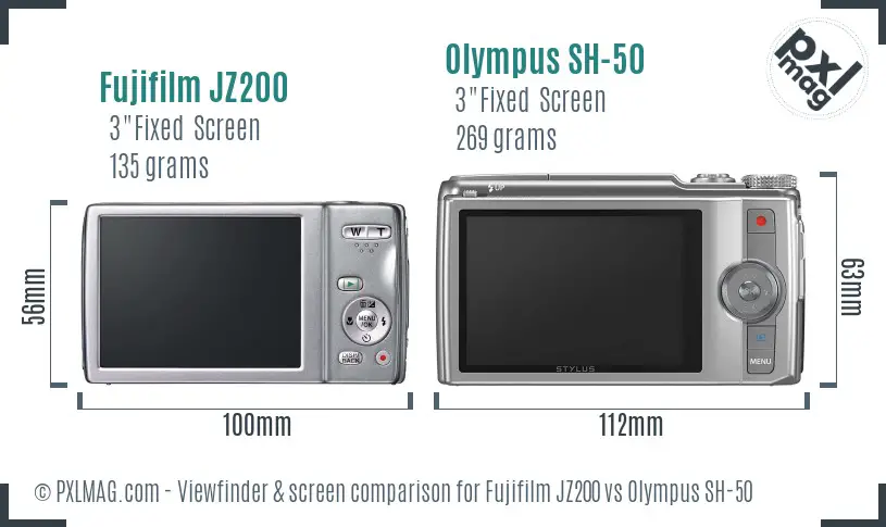 Fujifilm JZ200 vs Olympus SH-50 Screen and Viewfinder comparison