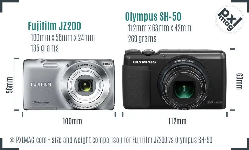 Fujifilm JZ200 vs Olympus SH-50 size comparison