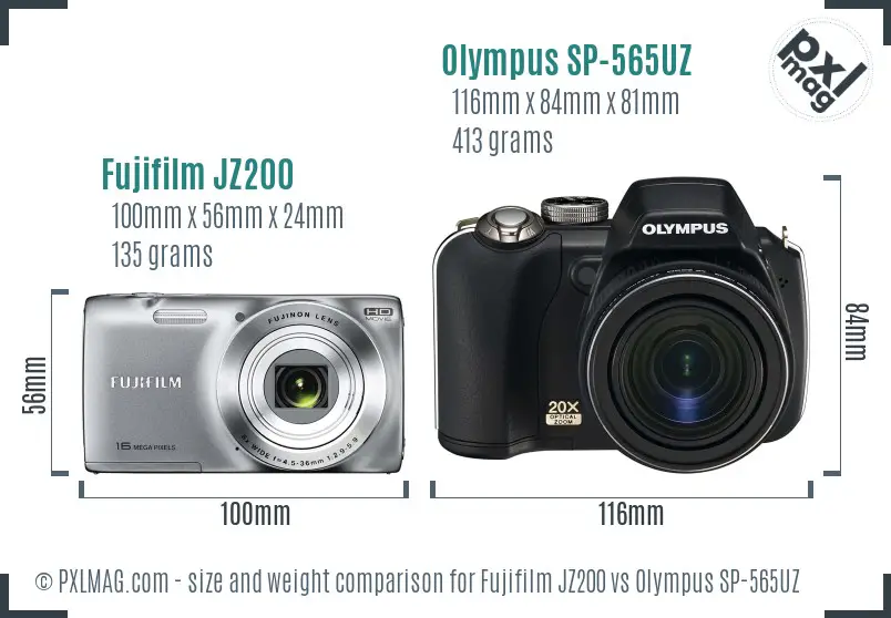 Fujifilm JZ200 vs Olympus SP-565UZ size comparison Fujifilm JZ200 vs Olympus SP-565UZ size comparison