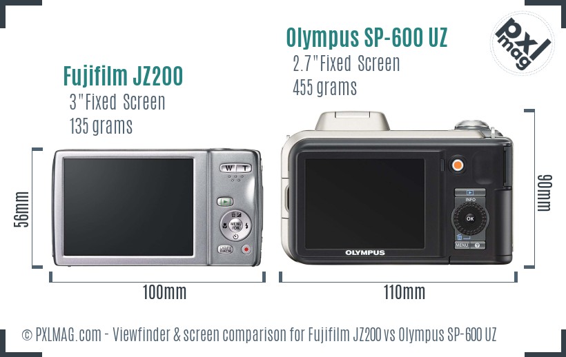 Fujifilm JZ200 vs Olympus SP-600 UZ Screen and Viewfinder comparison