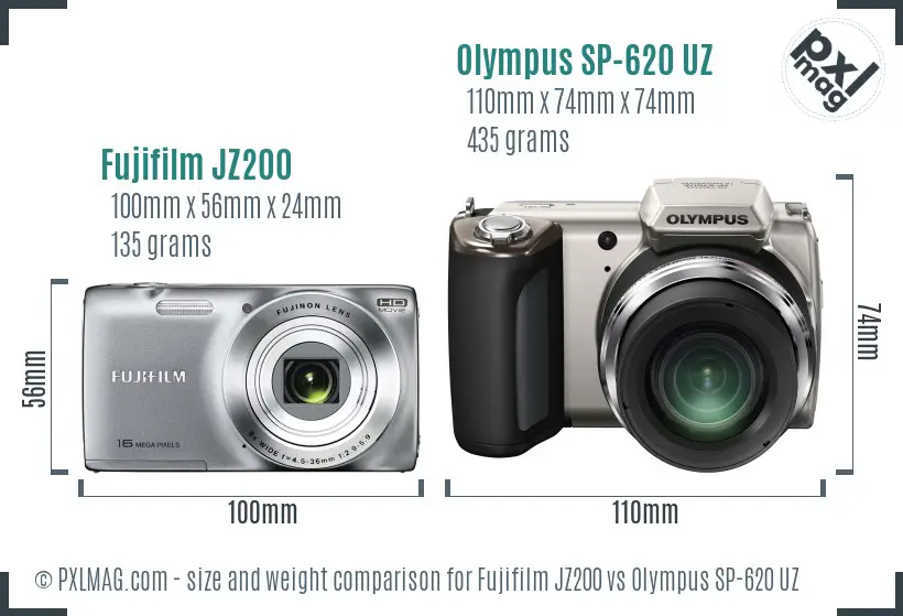 Fujifilm JZ200 vs Olympus SP-620 UZ size comparison