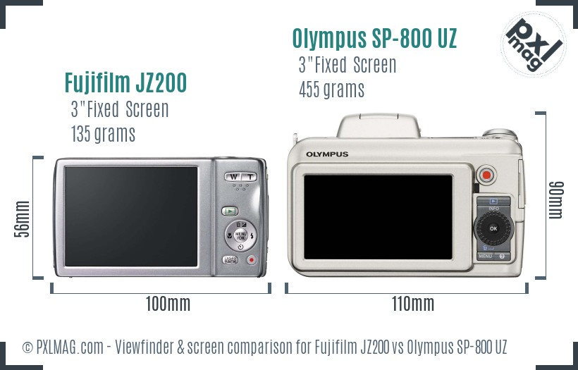 Fujifilm JZ200 vs Olympus SP-800 UZ Screen and Viewfinder comparison