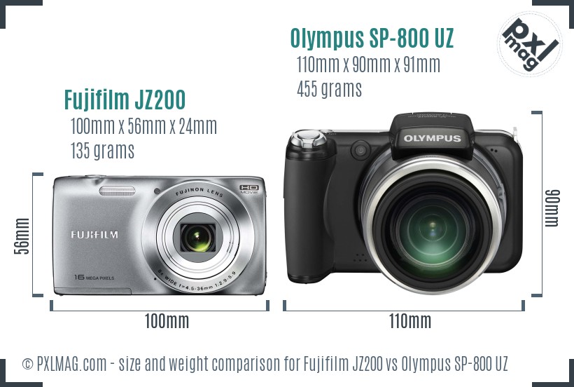 Fujifilm JZ200 vs Olympus SP-800 UZ size comparison