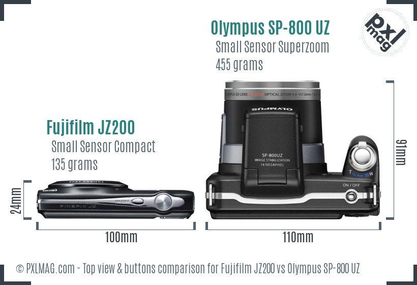 Fujifilm JZ200 vs Olympus SP-800 UZ top view buttons comparison