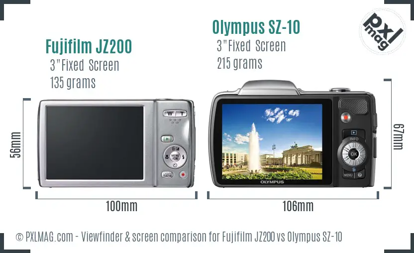 Fujifilm JZ200 vs Olympus SZ-10 Screen and Viewfinder comparison