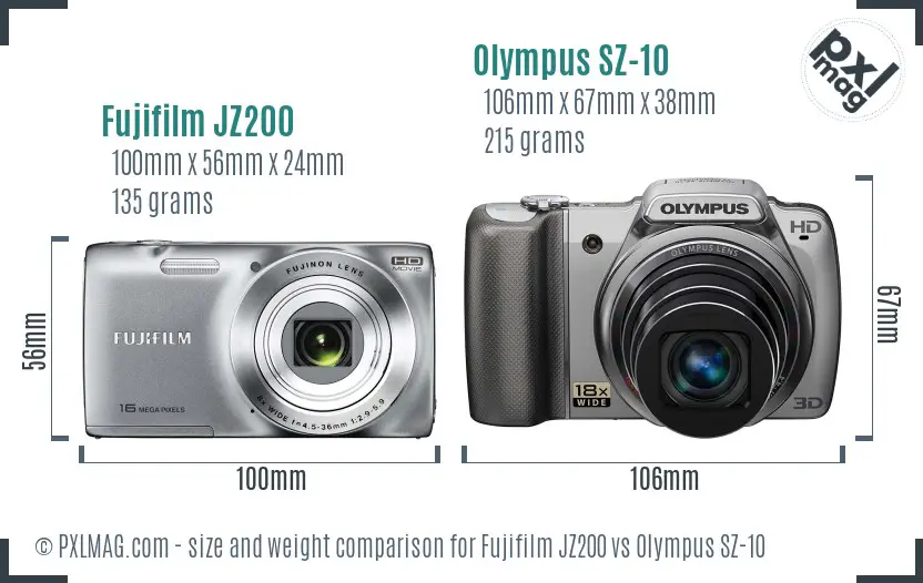 Fujifilm JZ200 vs Olympus SZ-10 size comparison