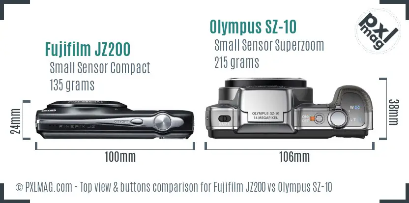 Fujifilm JZ200 vs Olympus SZ-10 top view buttons comparison