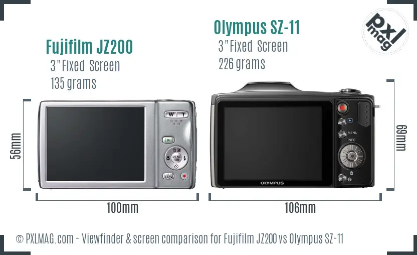 Fujifilm JZ200 vs Olympus SZ-11 Screen and Viewfinder comparison