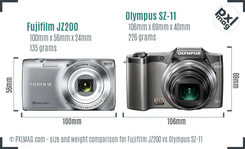 Fujifilm JZ200 vs Olympus SZ-11 size comparison