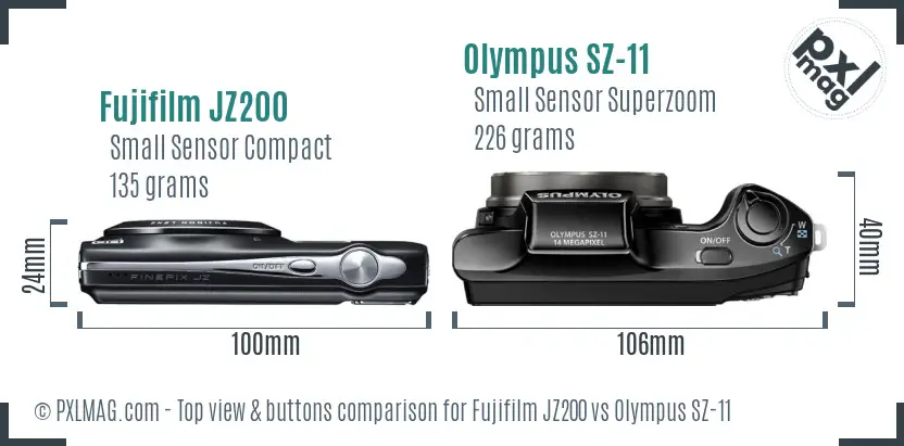 Fujifilm JZ200 vs Olympus SZ-11 top view buttons comparison