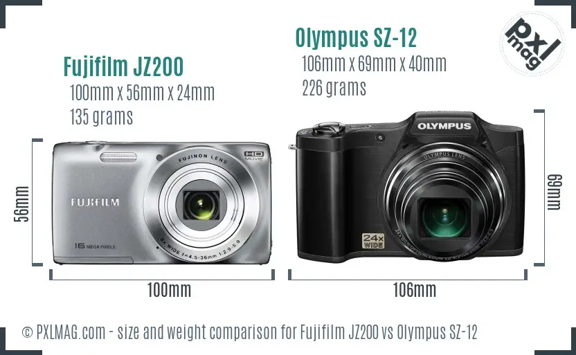 Fujifilm JZ200 vs Olympus SZ-12 size comparison