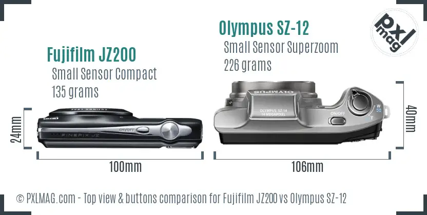 Fujifilm JZ200 vs Olympus SZ-12 top view buttons comparison