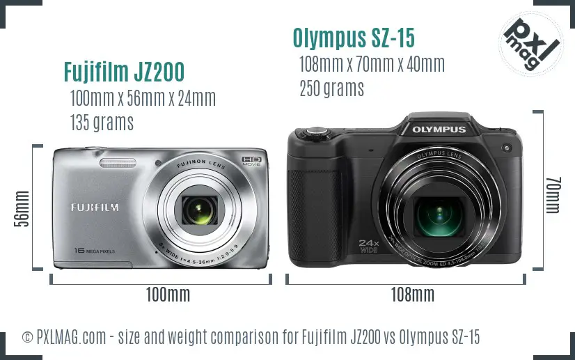 Fujifilm JZ200 vs Olympus SZ-15 size comparison