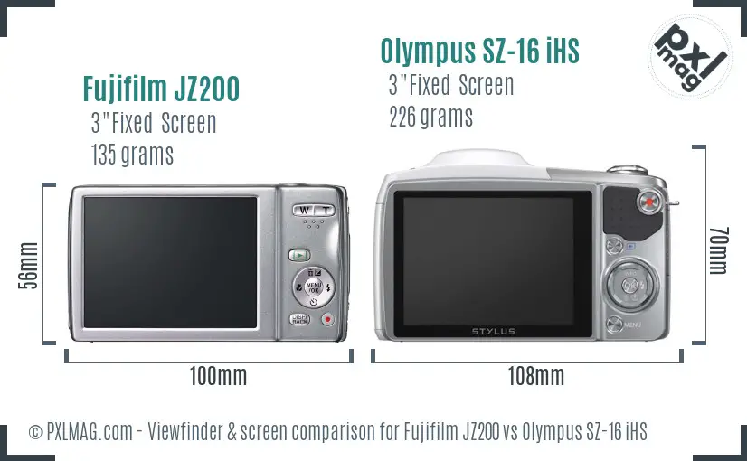 Fujifilm JZ200 vs Olympus SZ-16 iHS Screen and Viewfinder comparison