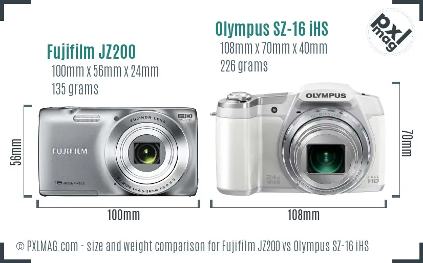 Fujifilm JZ200 vs Olympus SZ-16 iHS size comparison