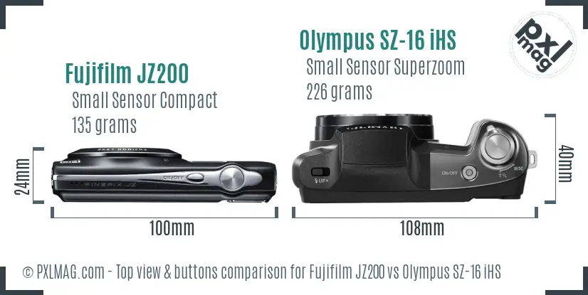 Fujifilm JZ200 vs Olympus SZ-16 iHS top view buttons comparison