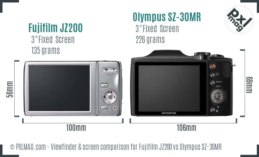 Fujifilm JZ200 vs Olympus SZ-30MR Screen and Viewfinder comparison