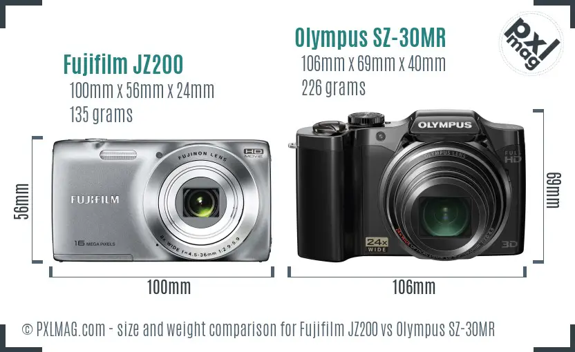 Fujifilm JZ200 vs Olympus SZ-30MR size comparison