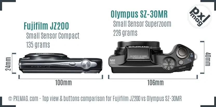 Fujifilm JZ200 vs Olympus SZ-30MR top view buttons comparison