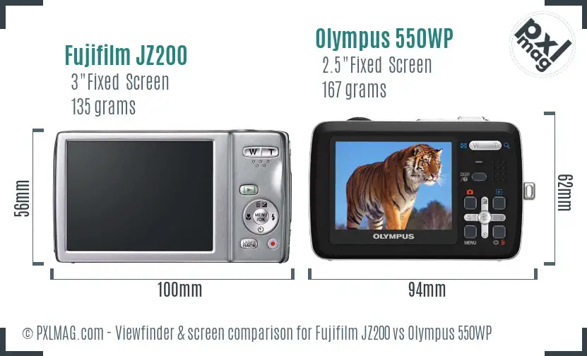 Fujifilm JZ200 vs Olympus 550WP Screen and Viewfinder comparison