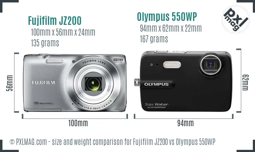 Fujifilm JZ200 vs Olympus 550WP size comparison