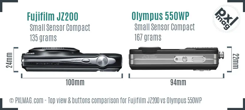 Fujifilm JZ200 vs Olympus 550WP top view buttons comparison