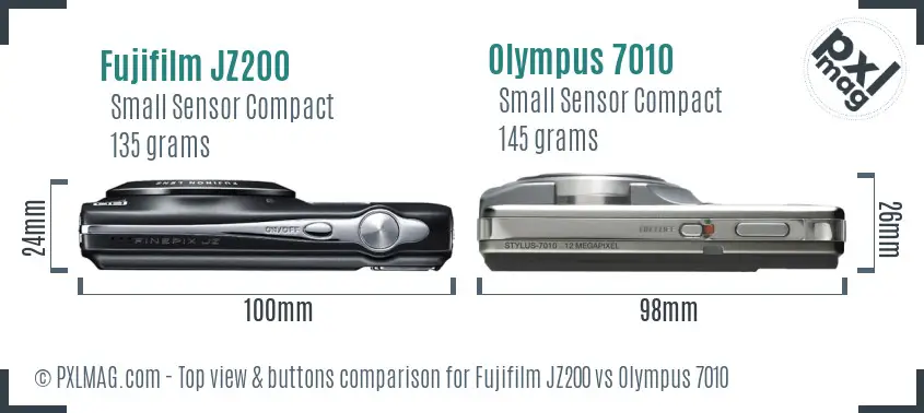 Fujifilm JZ200 vs Olympus 7010 top view buttons comparison