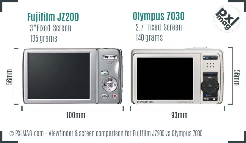 Fujifilm JZ200 vs Olympus 7030 Screen and Viewfinder comparison