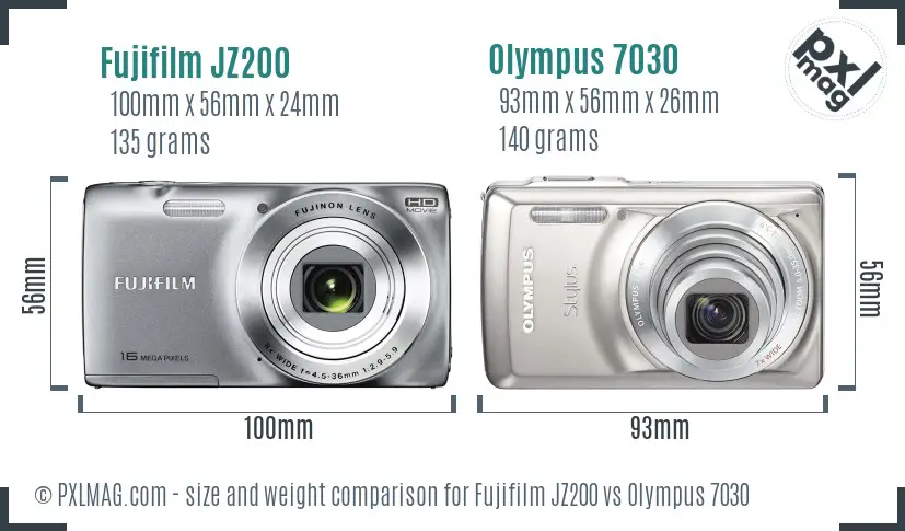 Fujifilm JZ200 vs Olympus 7030 size comparison Fujifilm JZ200 vs Olympus 7030 size comparison