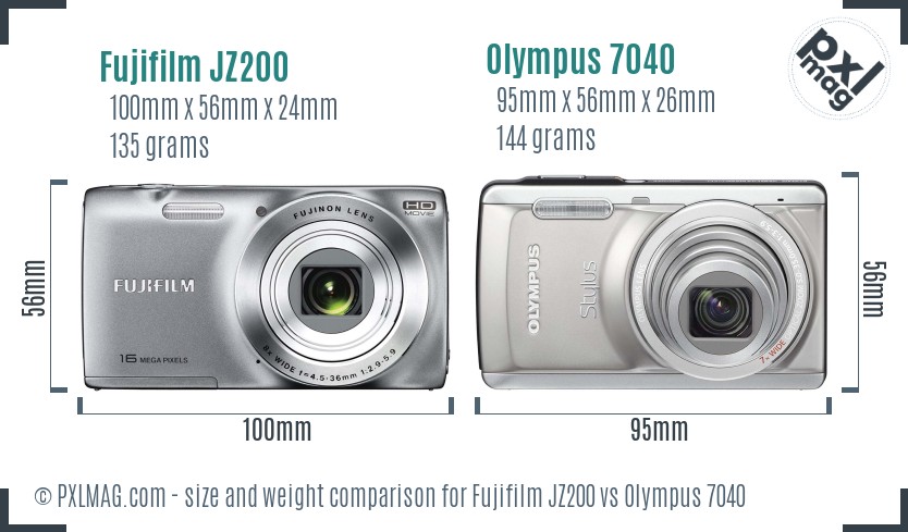 Fujifilm JZ200 vs Olympus 7040 size comparison