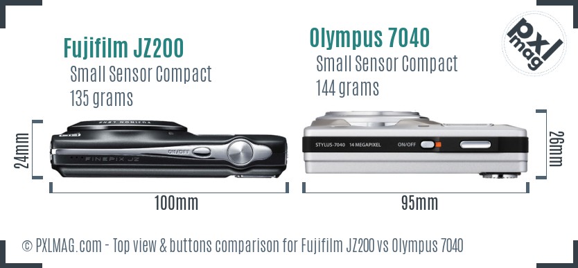 Fujifilm JZ200 vs Olympus 7040 top view buttons comparison
