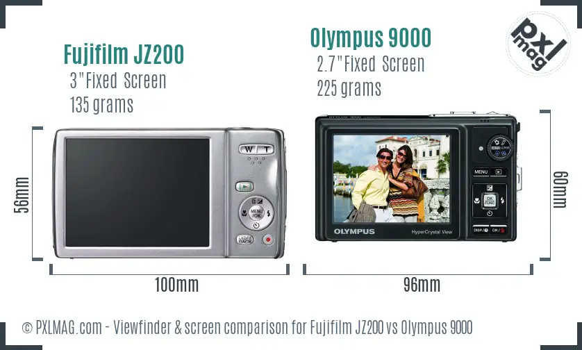 Fujifilm JZ200 vs Olympus 9000 Screen and Viewfinder comparison
