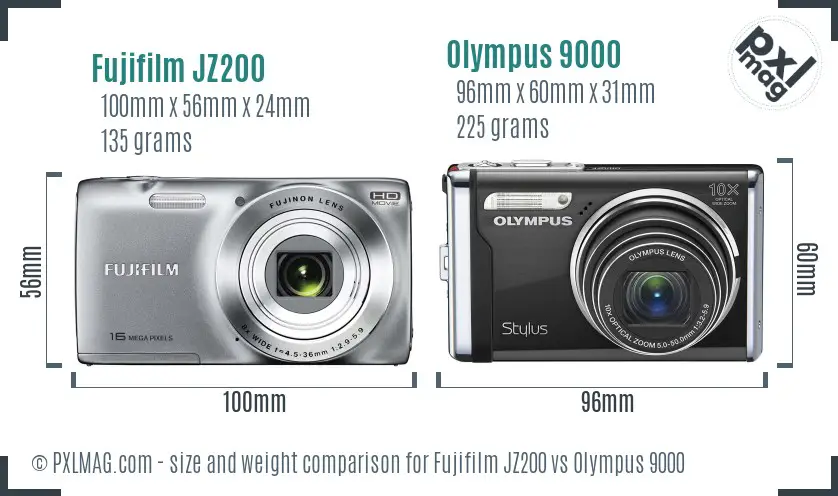 Fujifilm JZ200 vs Olympus 9000 size comparison