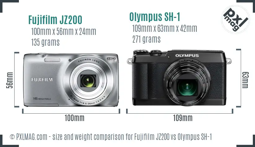Fujifilm JZ200 vs Olympus SH-1 size comparison
