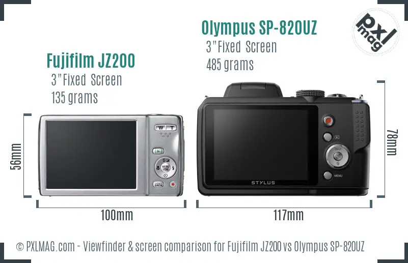 Fujifilm JZ200 vs Olympus SP-820UZ Screen and Viewfinder comparison