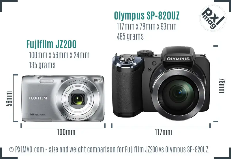Fujifilm JZ200 vs Olympus SP-820UZ size comparison